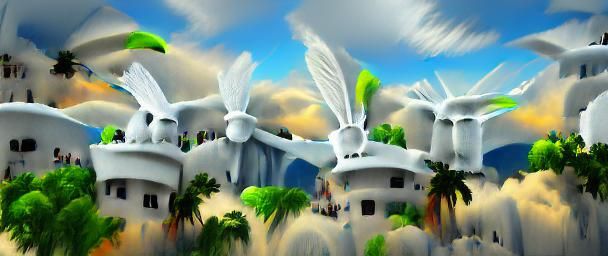 Winged Sky Island Floating in the Clouds