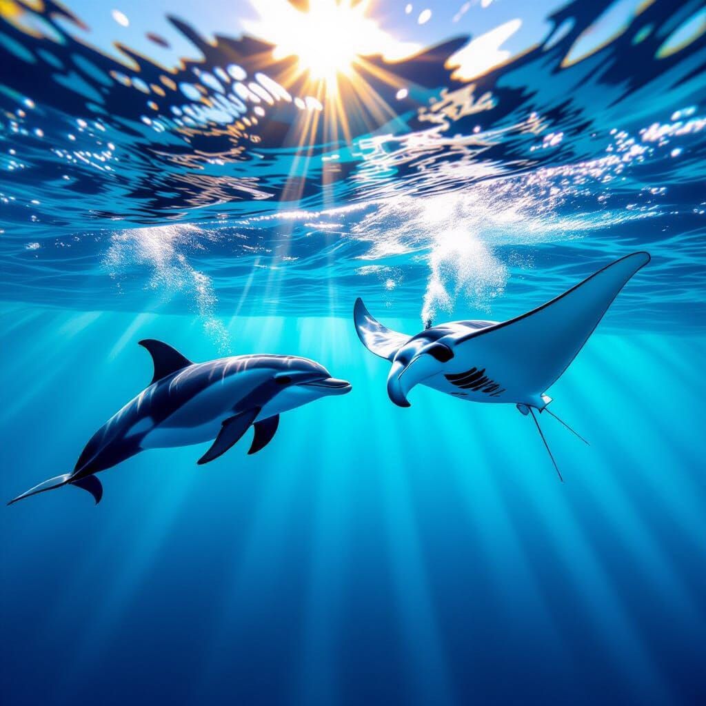 Dolphin and Manta Ray Underwater Race