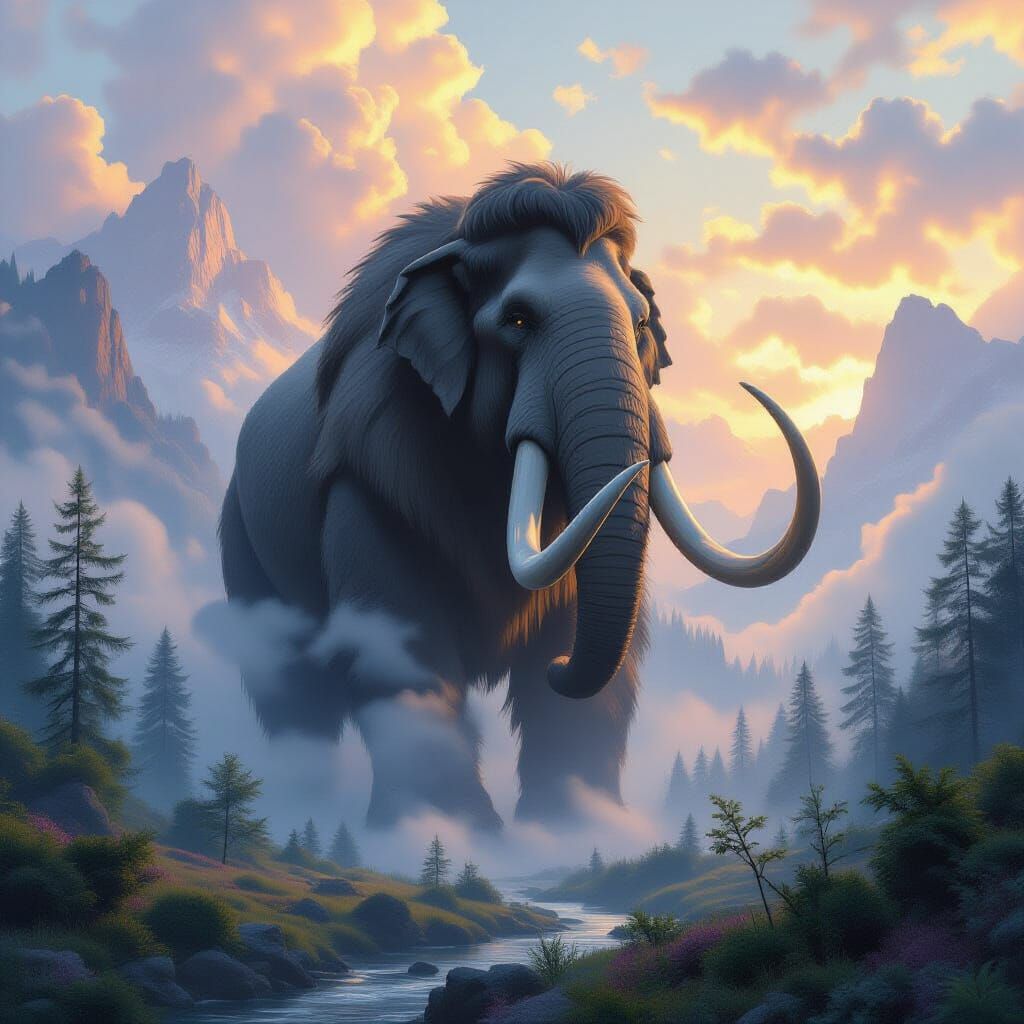 Majestic Mammoth in Ethereal Landscape