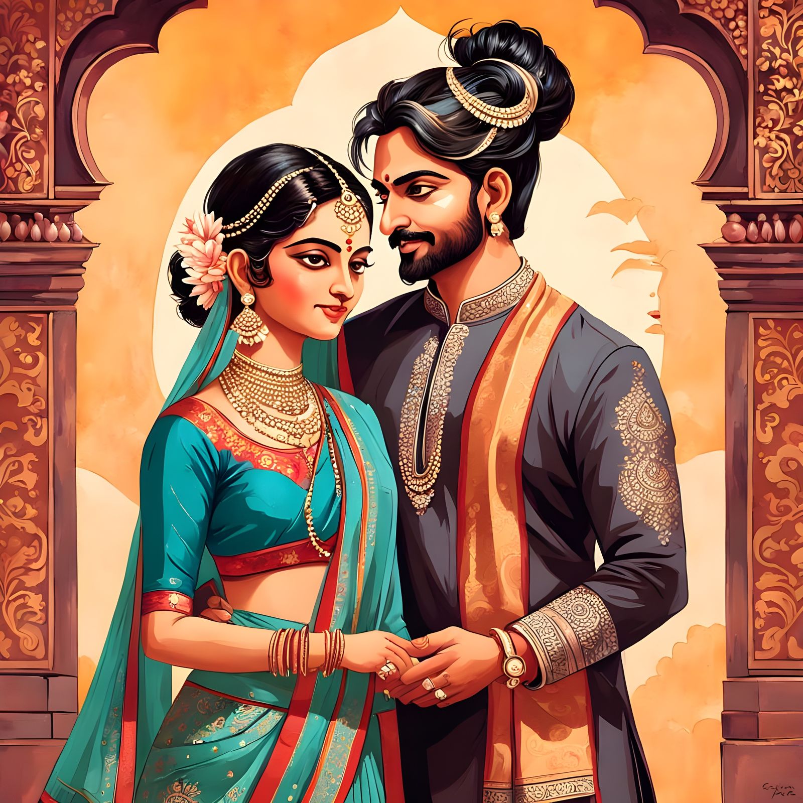 Indian Couple Greet Each Other in Traditional Style