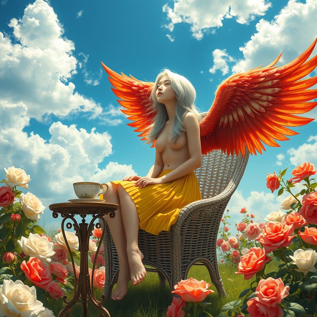 Serene Angel in a Whimsical Garden, in Romantic Style