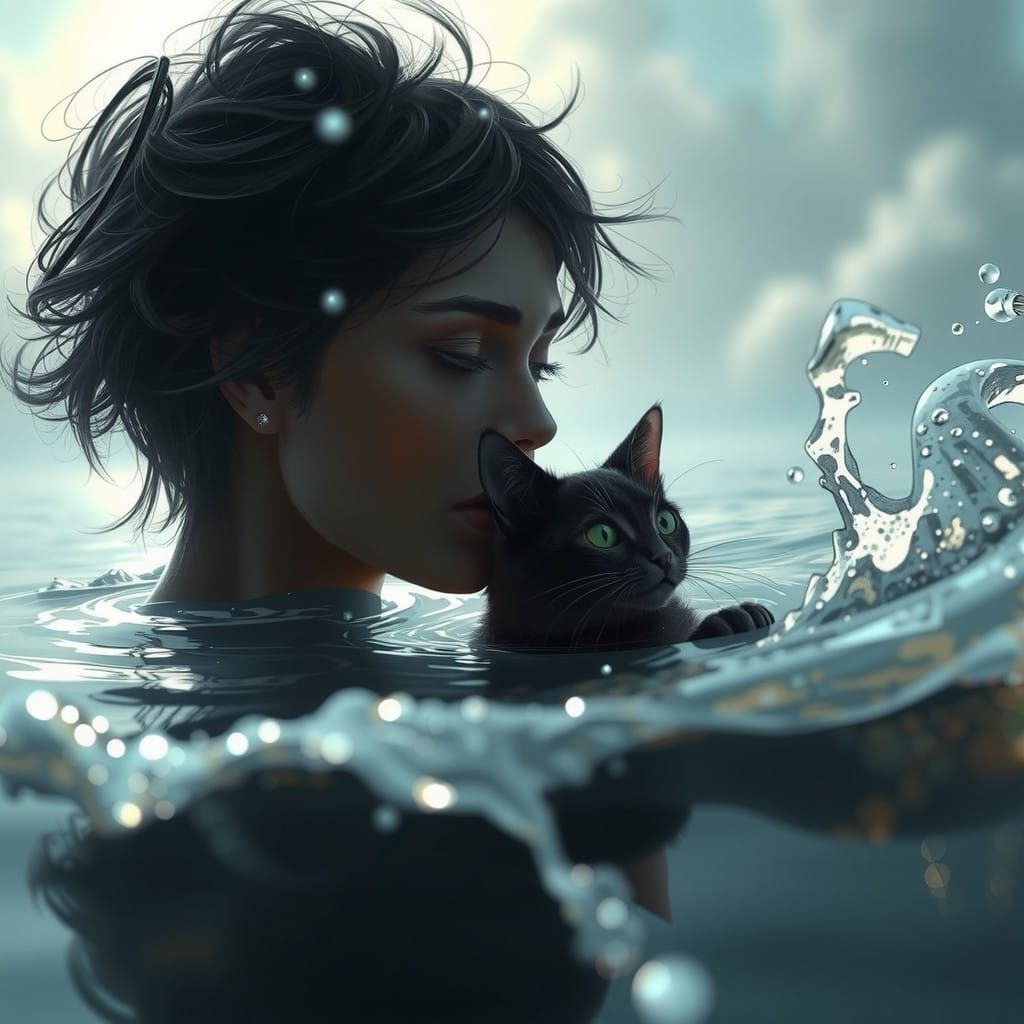 Whimsical Cat Goddess of Oceanic Light