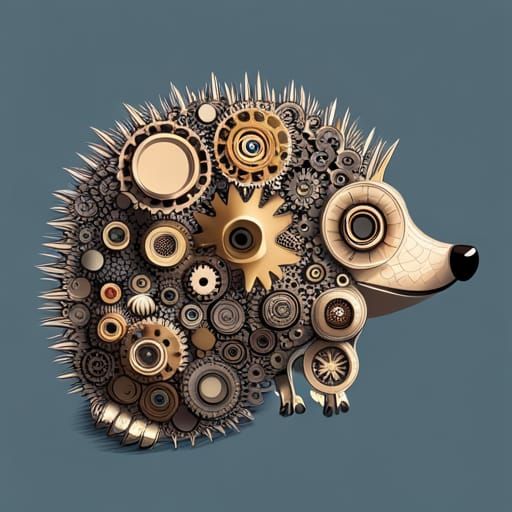Steampunk Cog Hedgehog with Mechanical Spikes