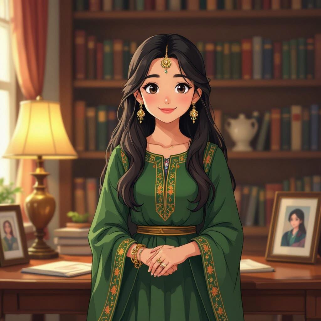 South Asian Girl in Ghibli-Inspired Anime Style