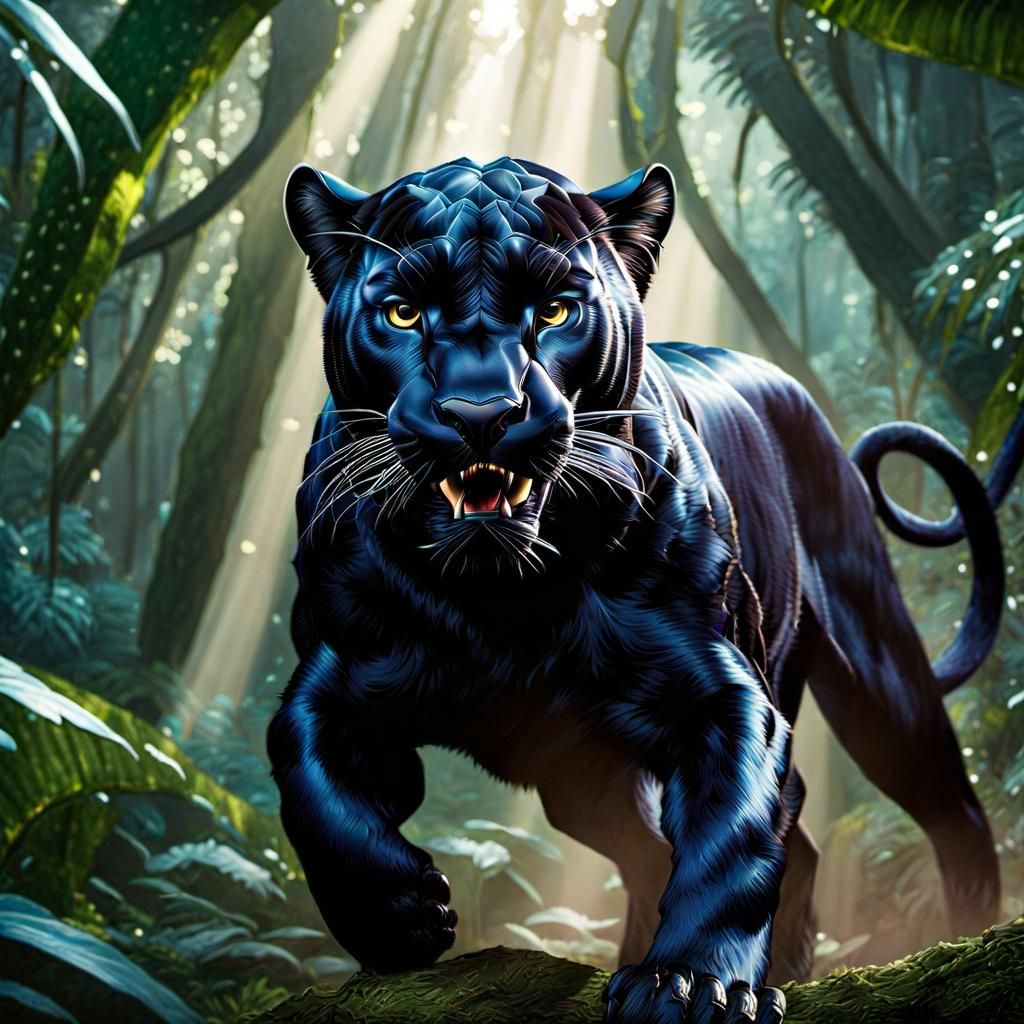 Black Panther Predator Hybrid in a Rainforest