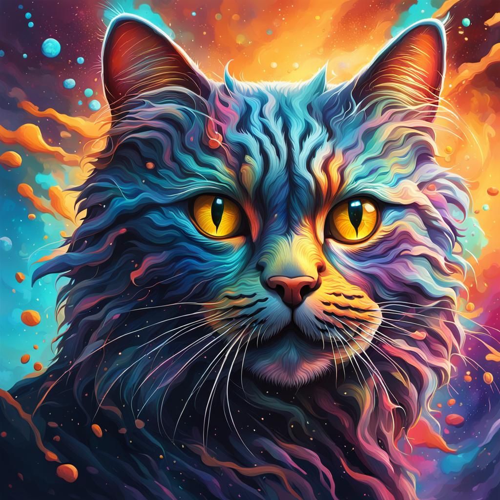 Cosmic Cat in Hyperrealistic Splash Art Style