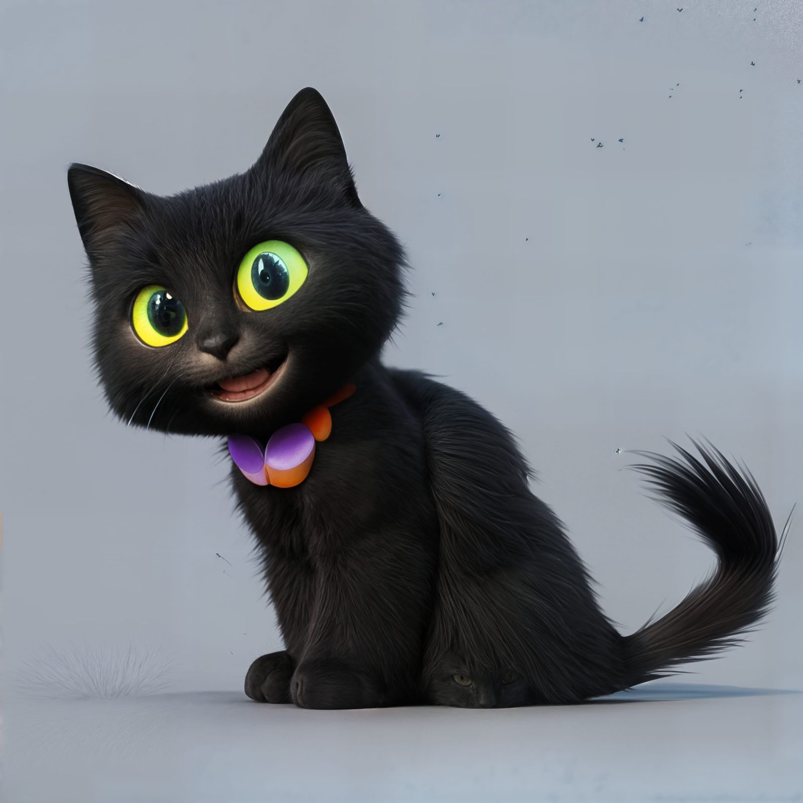 Happy Black Cat with Butterfly, Pixar-Style 3D Art