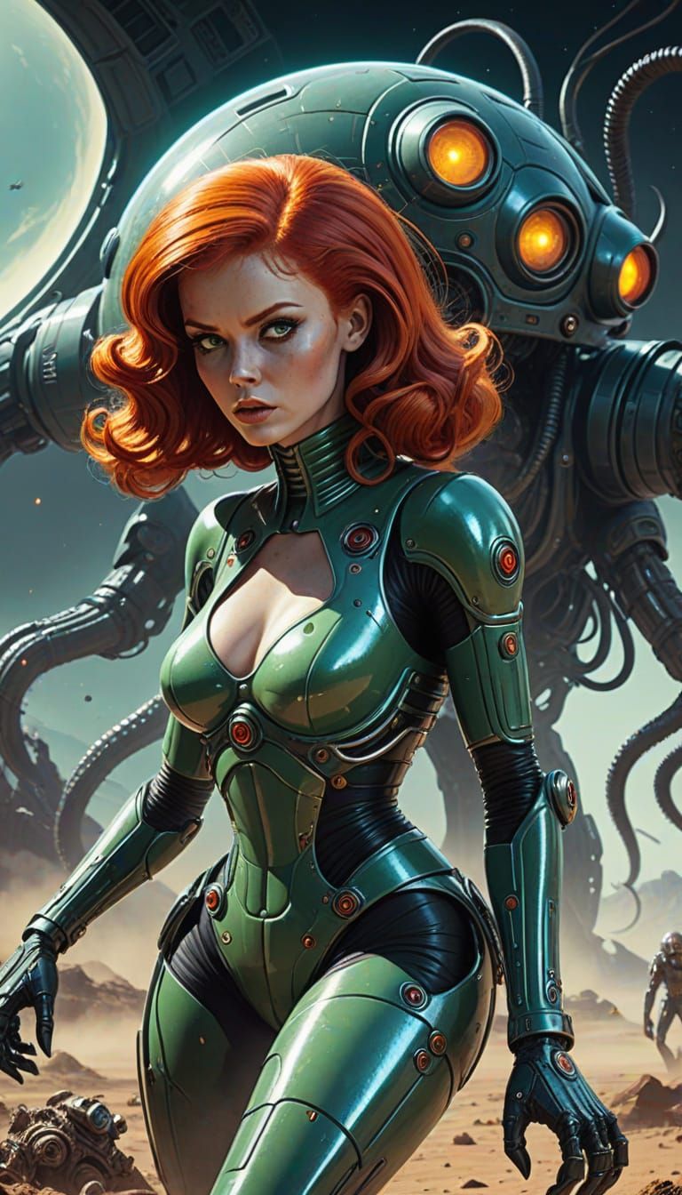 Retro Sci-Fi Damsel Battles Alien Menace