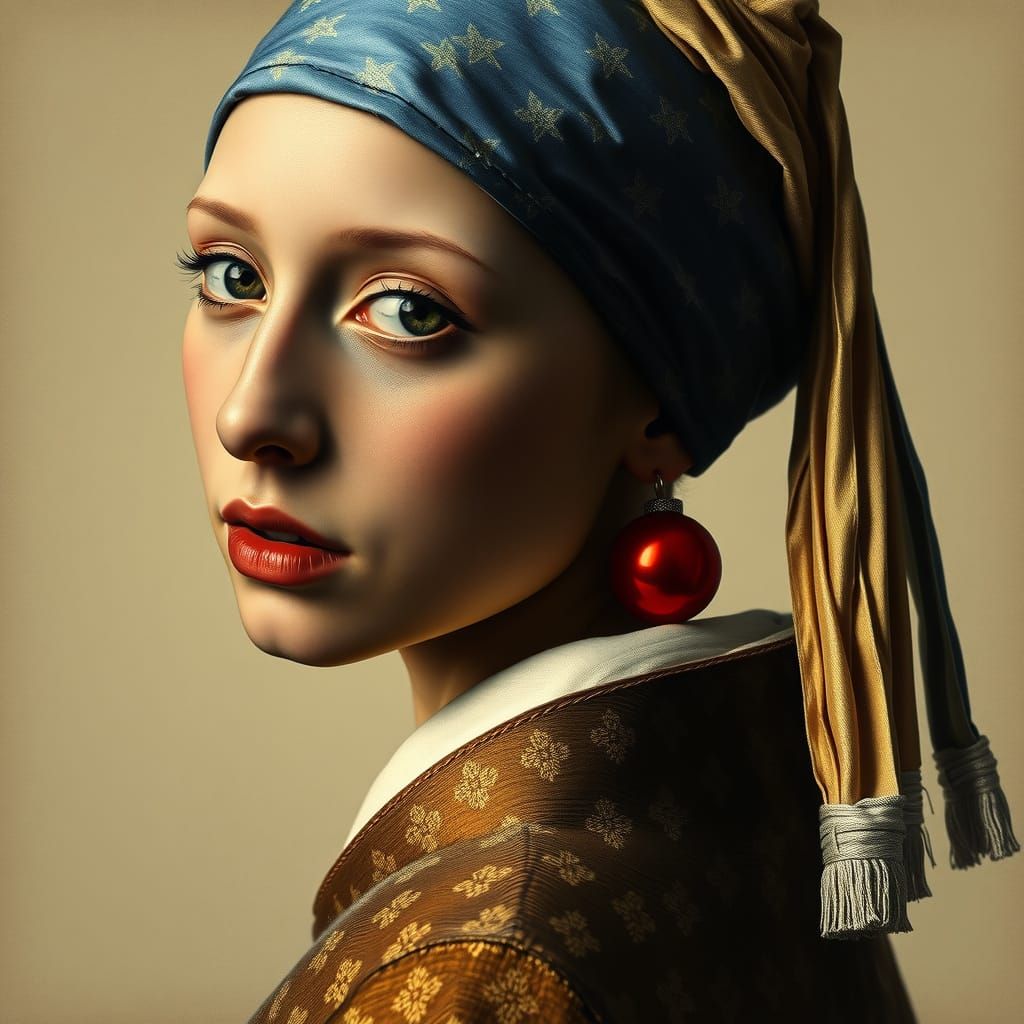 Vermeer-Inspired Girl With Red Pearl Earring