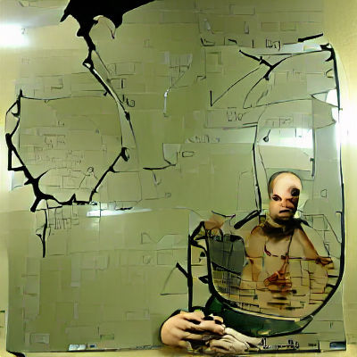 Tortured Man Reflected in Broken Mirror