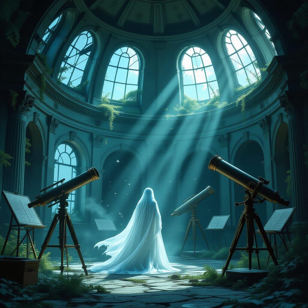Ethereal Ghost in Ruined Victorian Observatory