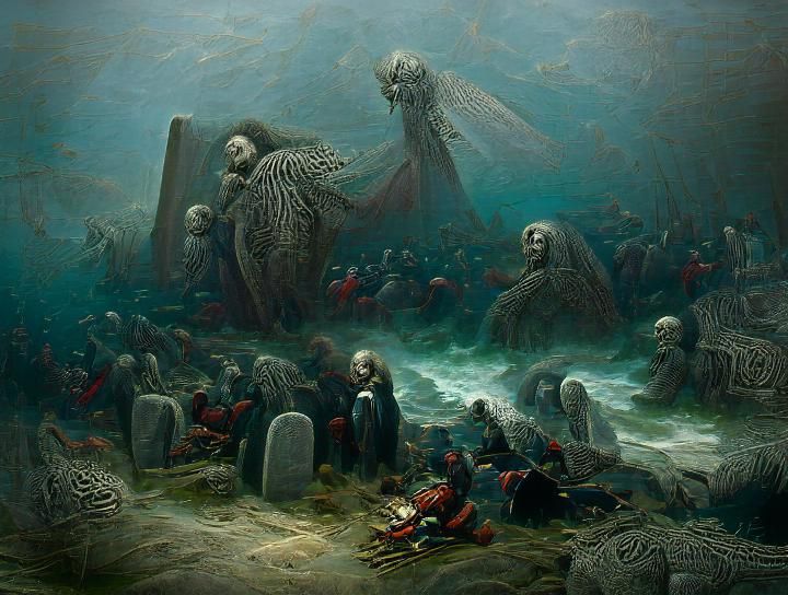 Oceanic Graveyard in a Dark Romantic Style