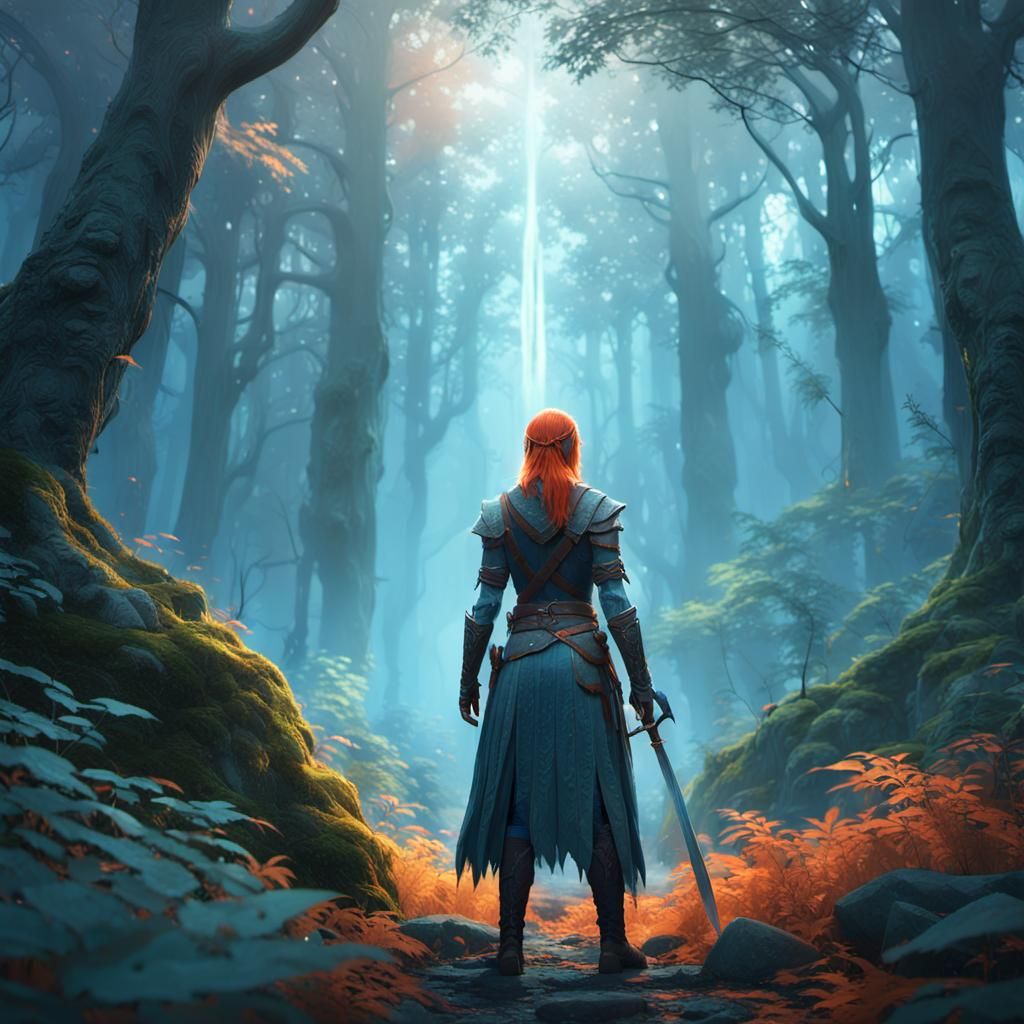 Heroic Figure in Mystical Forest: Fantasy Concept Art