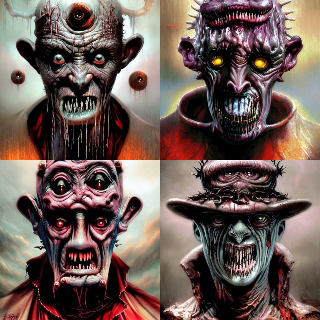 Creepy Pinhead Monster: Sinister Oil Painting