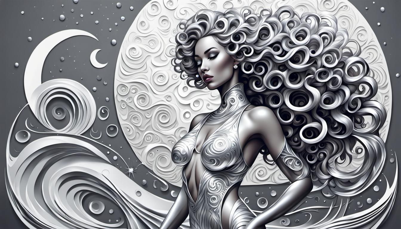Silver Haired Woman in Latex on the Moon