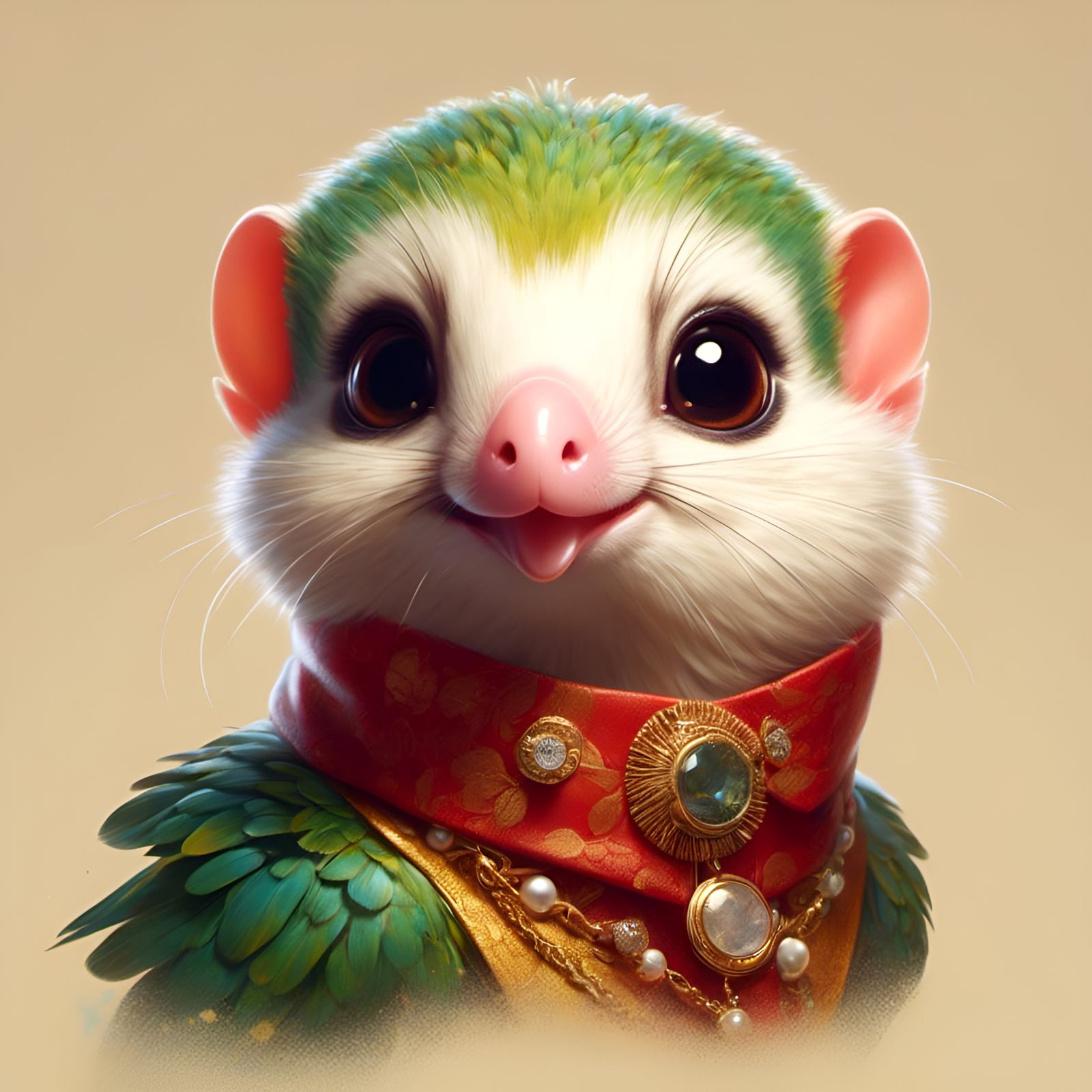 Adorable Parrot-Ferret Hybrid Character Design