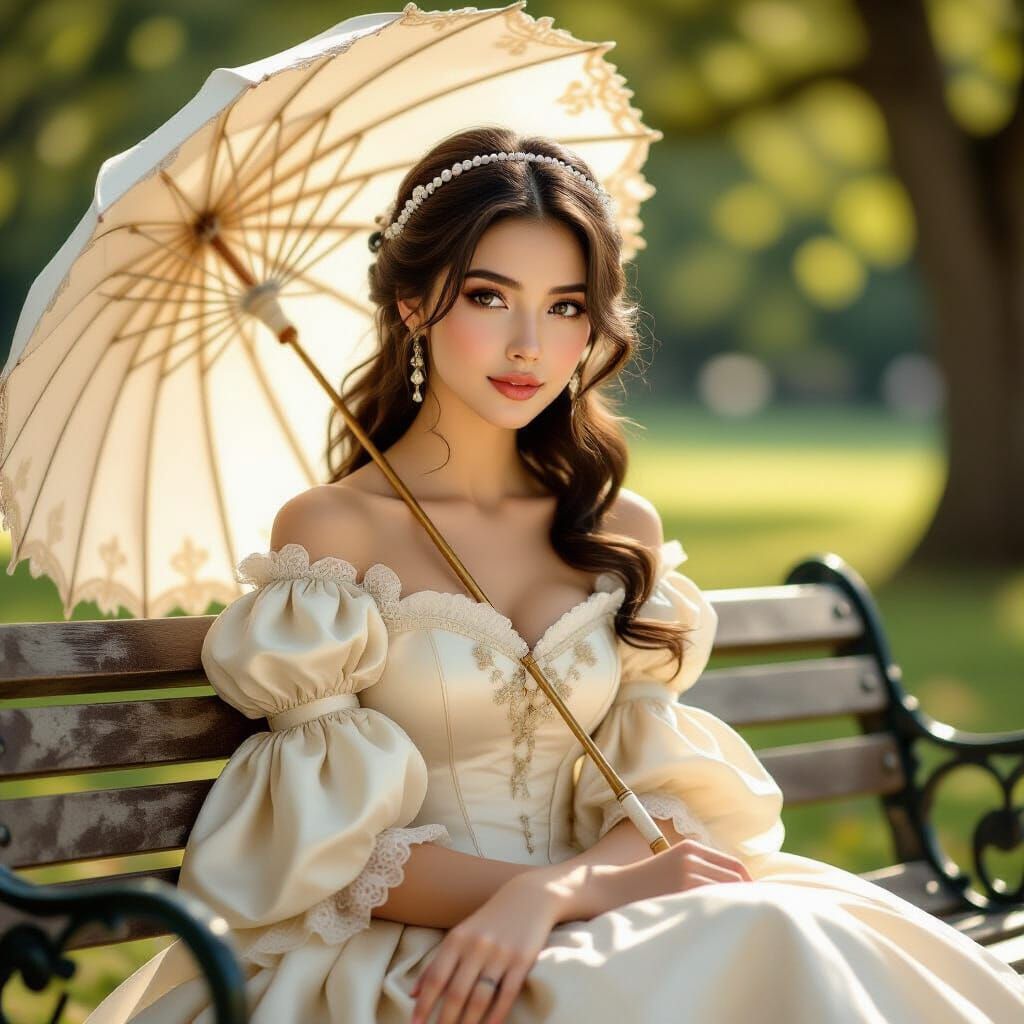 Rococo Woman in Park with Parasol