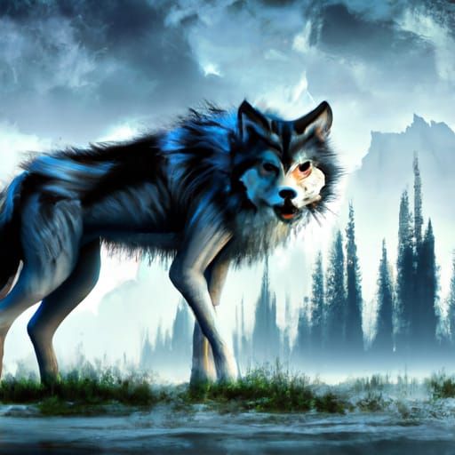 Detailed Wolf Matte Painting in Fantasy Style