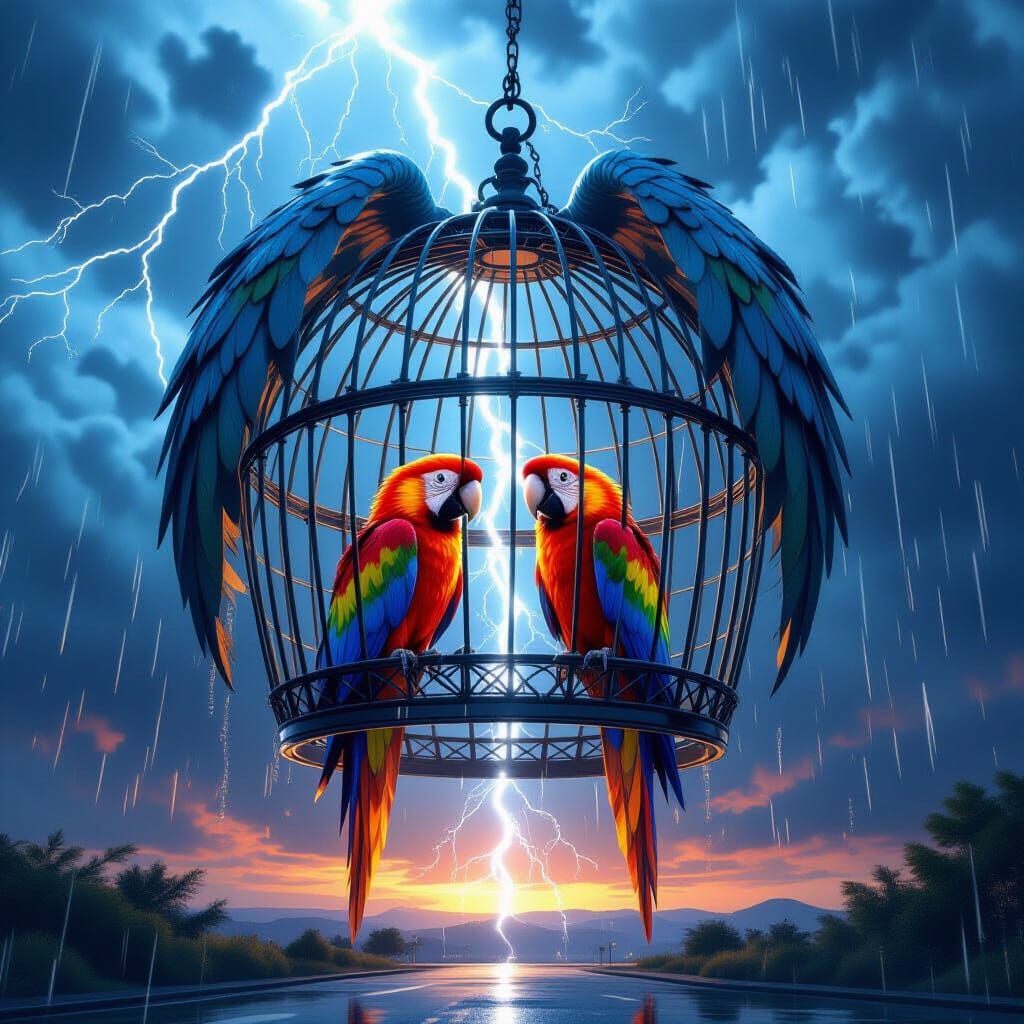 Giant Eagle Claw Birdcage in Lightning Storm