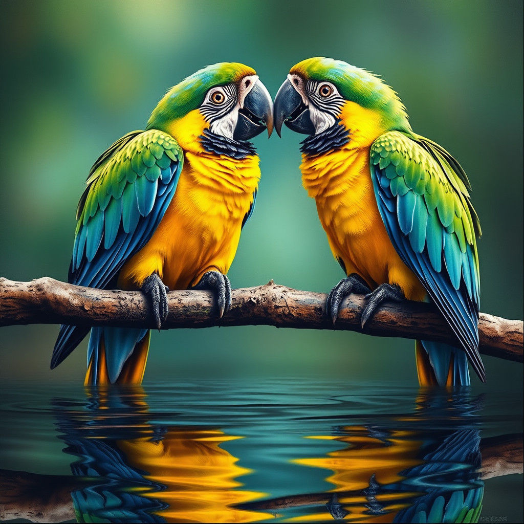 Macaws in Love: A Hyperrealistic Impasto Painting