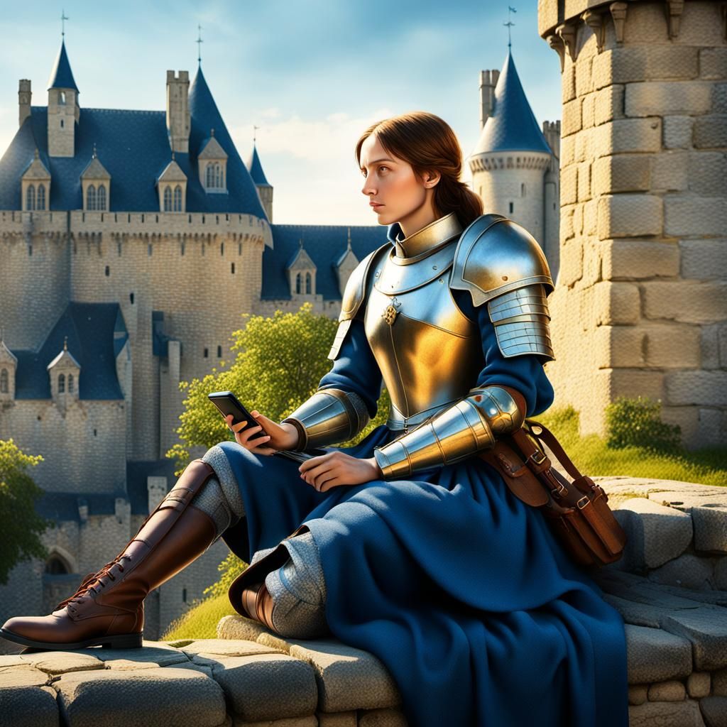 Joan of Arc Checks Her Phone, Digital Matte Painting