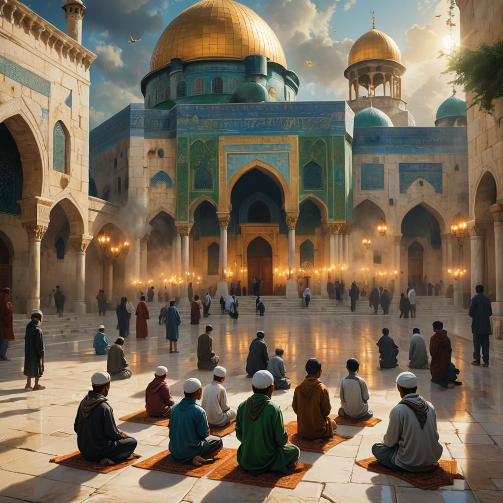 Muslim Children Praying at Al-Aqsa Mosque