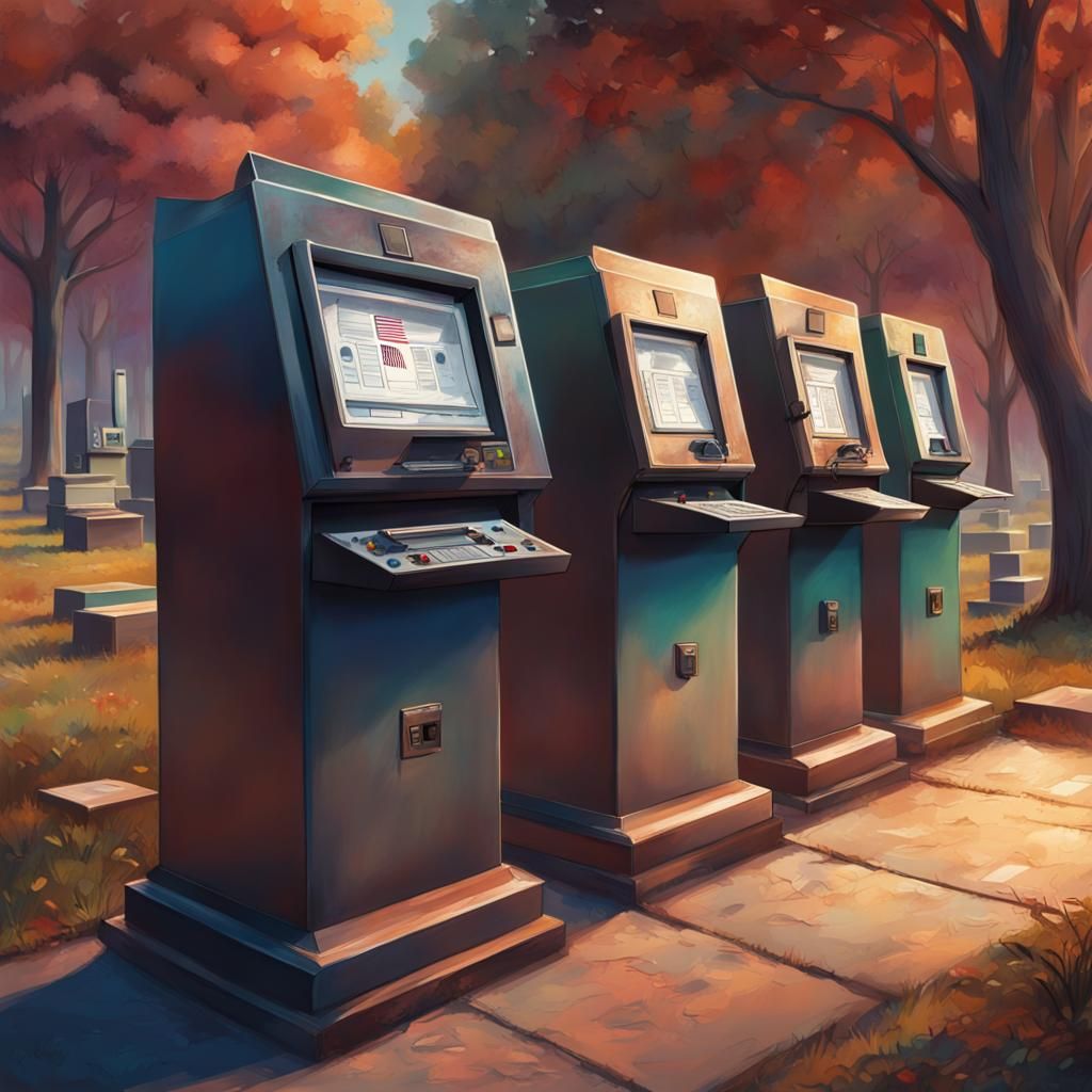 Voting Machines in Cemetery: Hyperrealistic Concept Art