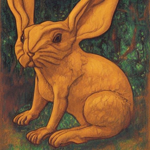 Rebellious Rabbit in Baroque Art Nouveau Style with Gold Lea...