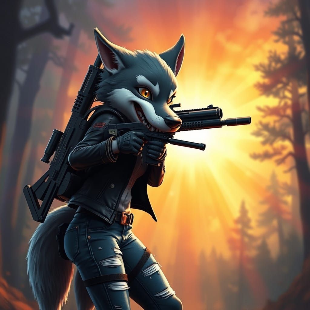 Futuristic Lupine Huntress Tempts with Mischief and Steel