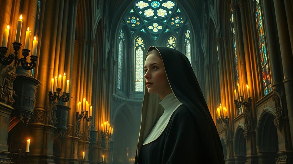 Sister Jenna in Gothic Cathedral as Oil Painting