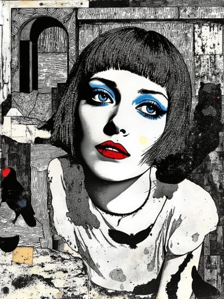 Dreamy Silent Film Siren in Geometric German Expressionism