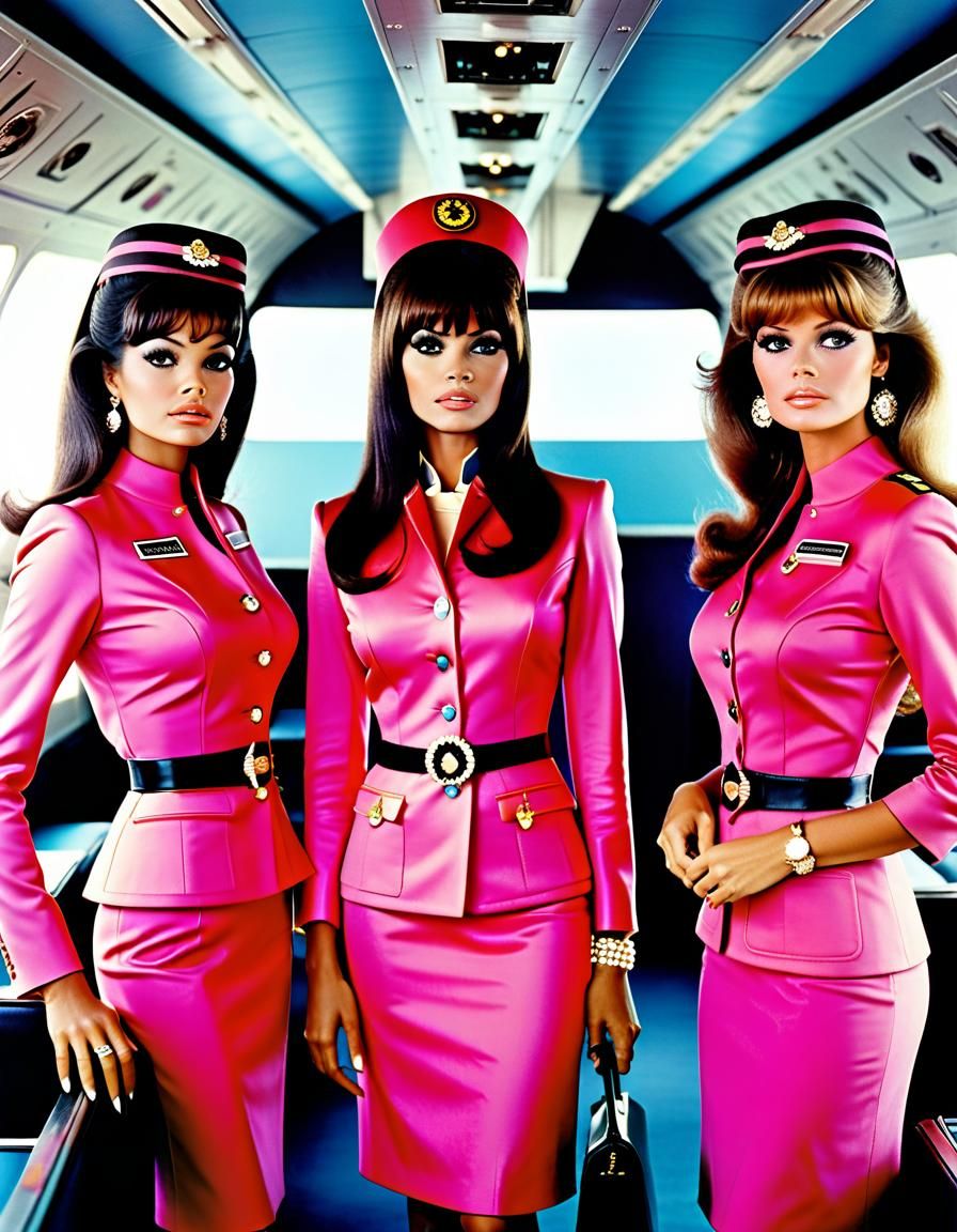 Alluring Flight Attendants in Retrofuturist 1960s Style