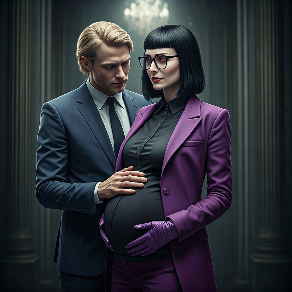 Hyperrealistic Portrait of Pregnant Woman with Husband