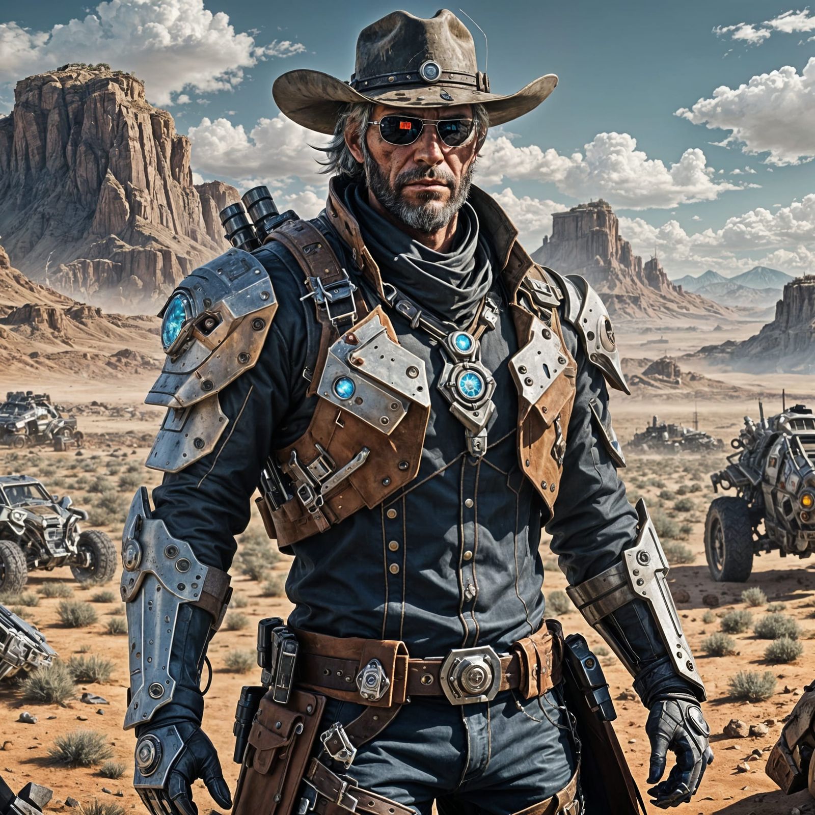 Cyborg Cowboy Travels Wasteland in Anime Style