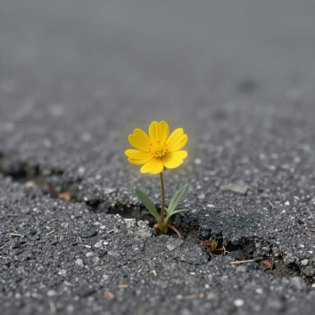 Vibrant Yellow Wildflower Breaks Through Grey Asphalt