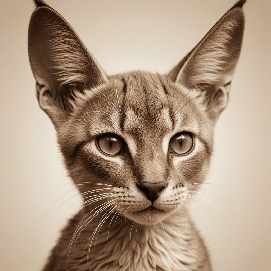 Sad Caracal Kitten in Vintage Quilling Photograph