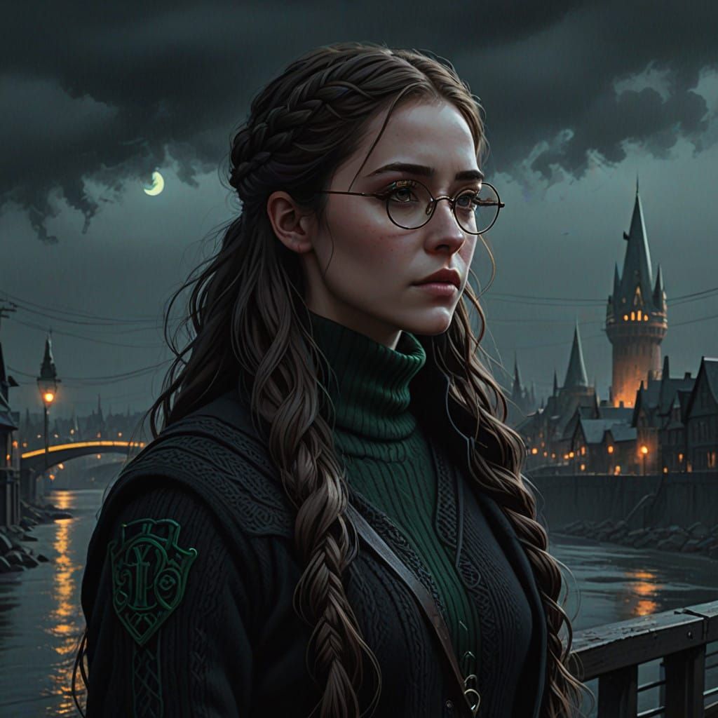 Elegant Young Woman in Dark, Cinematic Style