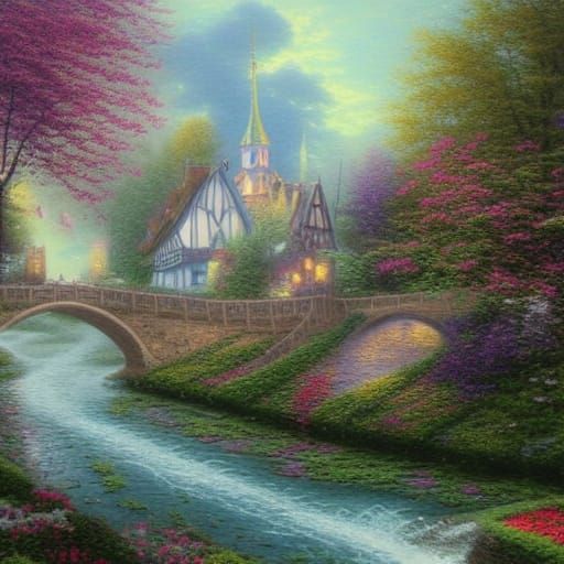 Medieval City with Bridge in Ethereal Fantasy Style