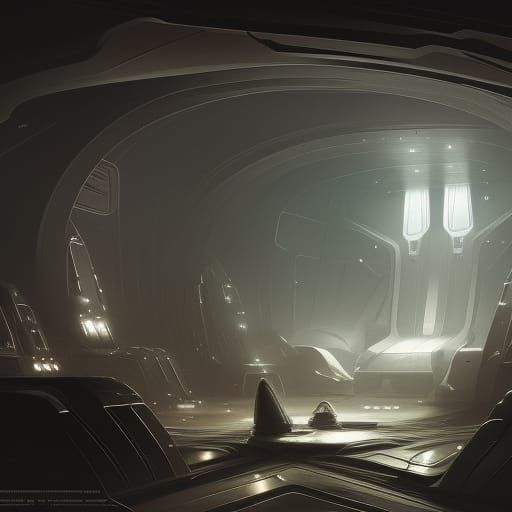 Alien Starship Interior Concept Art in Dark Fantasy Style