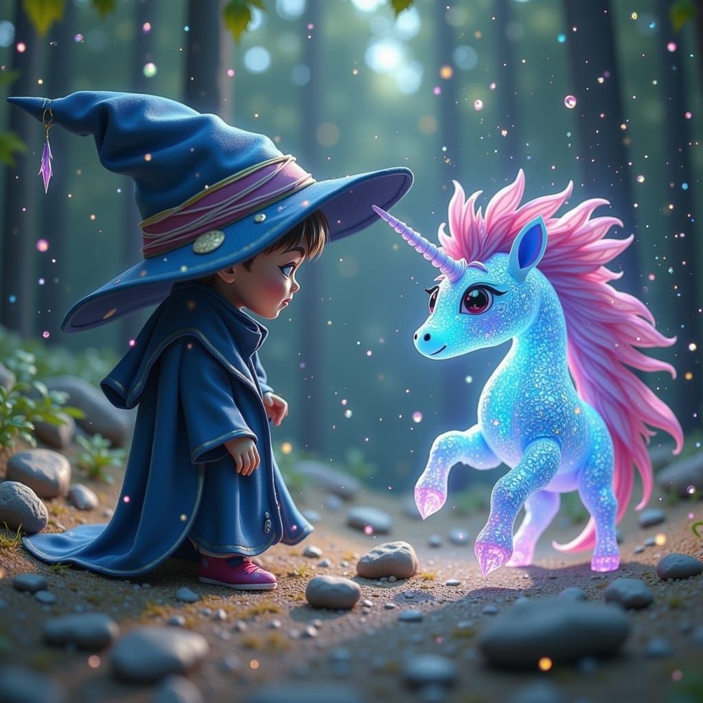 Toddler Wizard and Unicorn in 3D Style