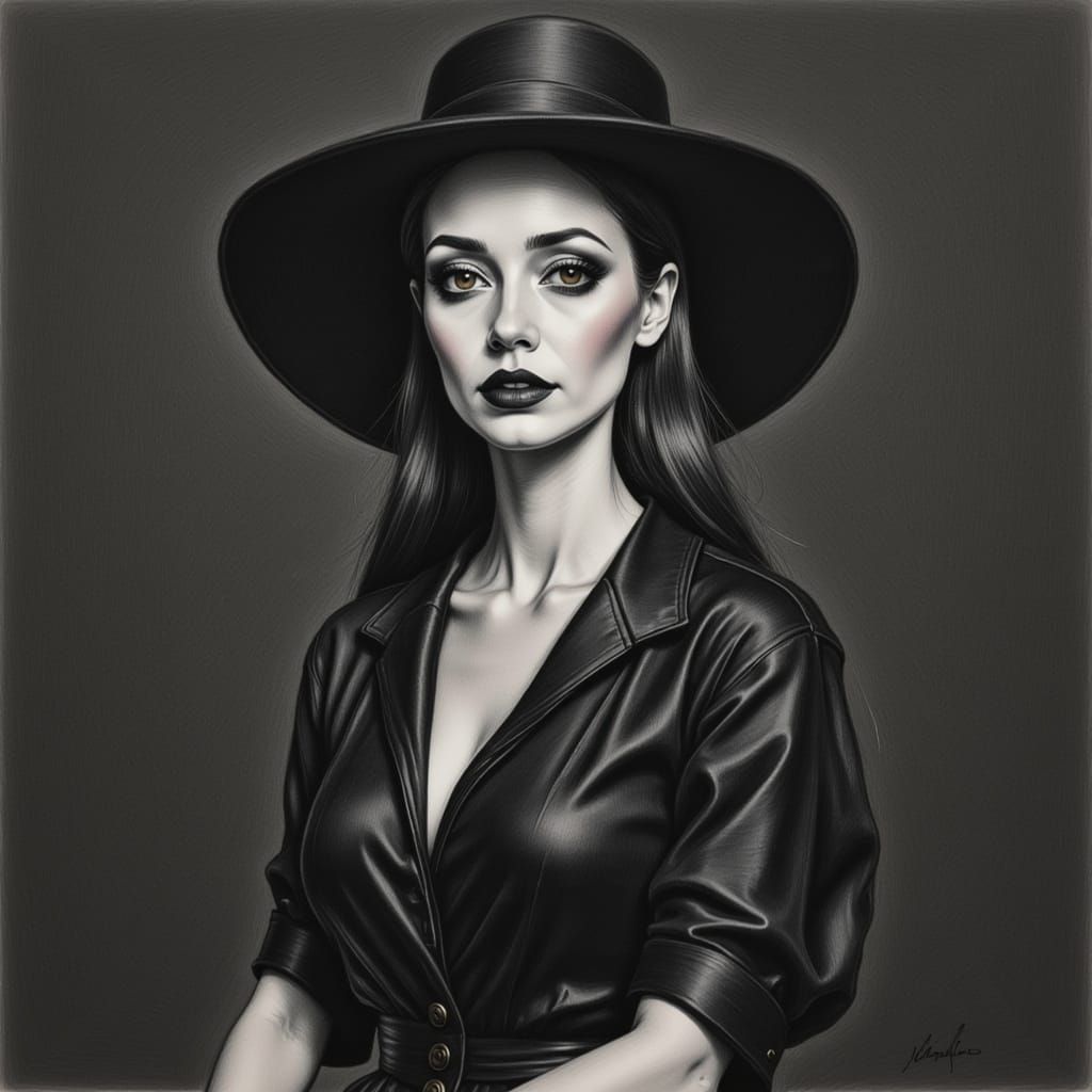 Elegant Noir Woman Portrait in Vector Art Style