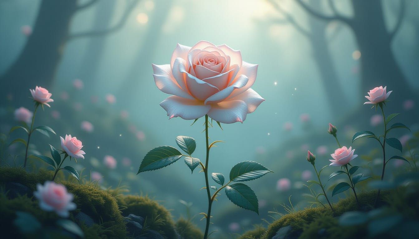 Luminous Spider Silk Rose in Mystical Forest Clearing