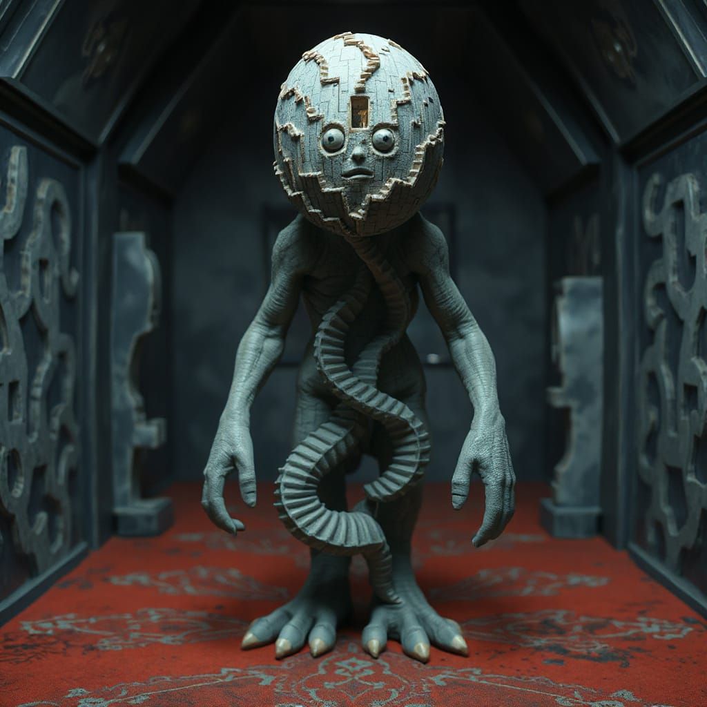 Labyrinthine Claymation Creature in Dark Surrealism Style