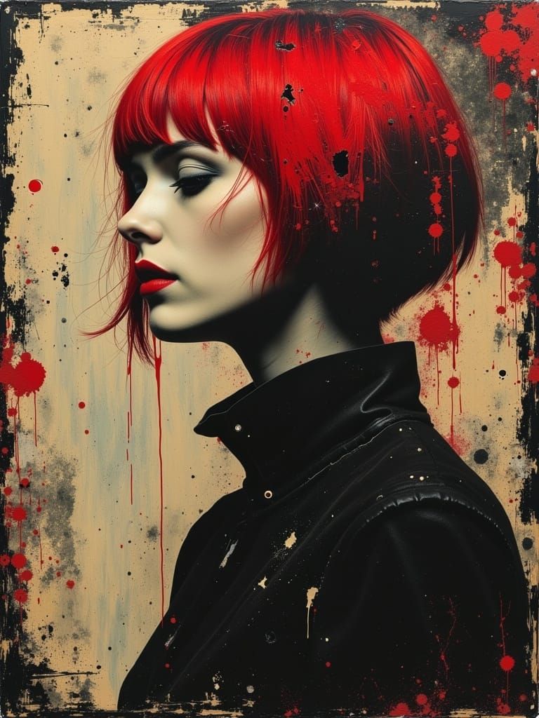 Gothic Woman in Grungy Abstract Oil Painting
