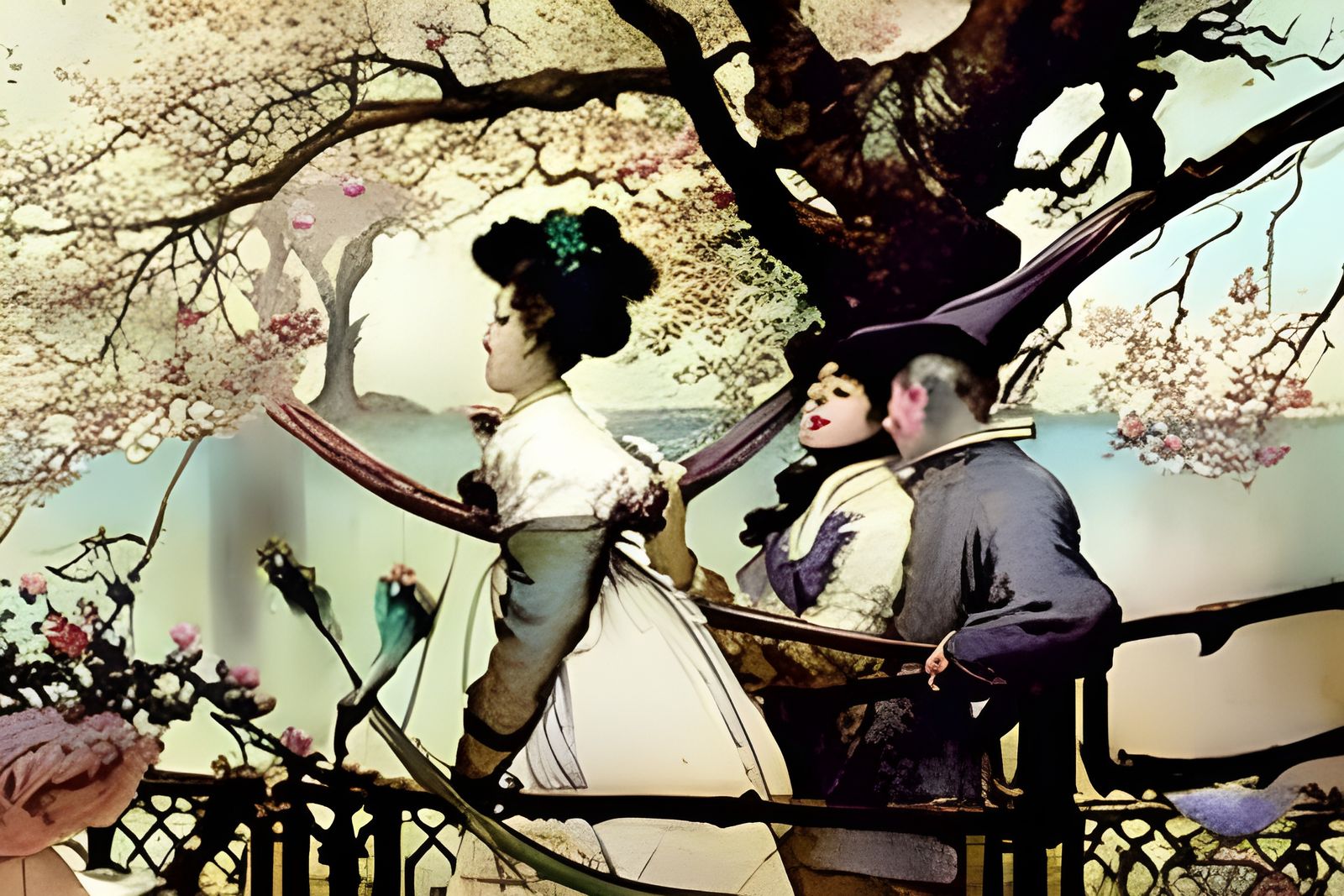 Romantic Summerscape with Cherry Blossoms in Impressionist S...
