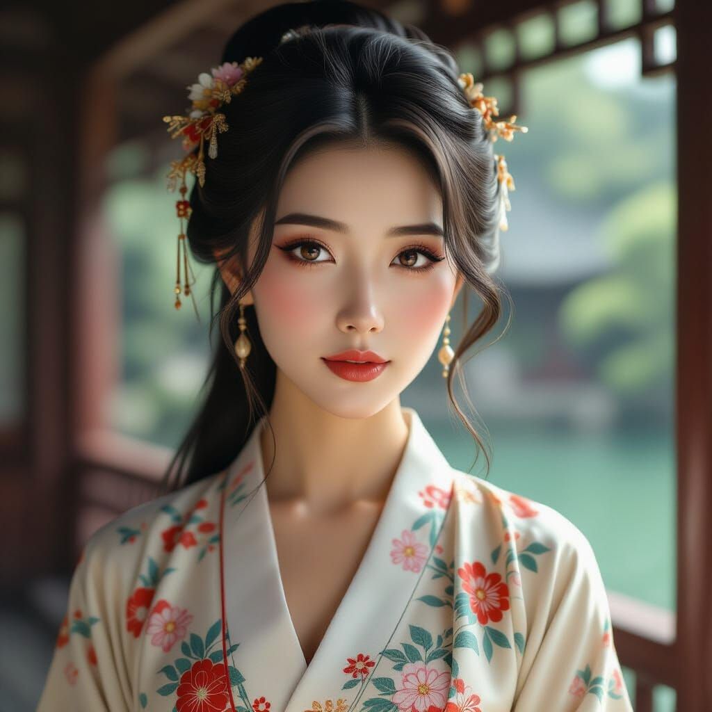 Photorealistic Asian Woman in Traditional Dress