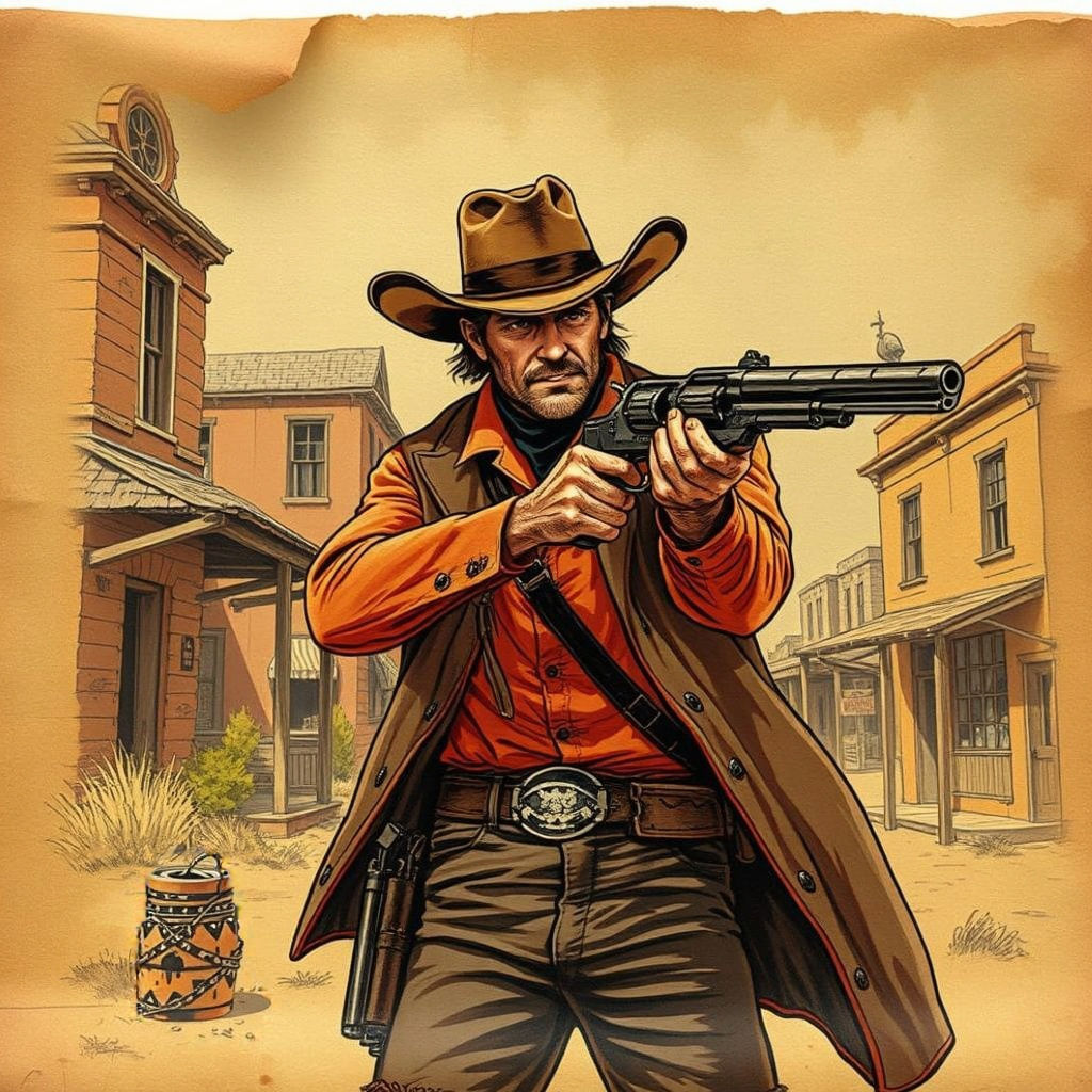 Vintage Gunslinger in Deserted Western Town