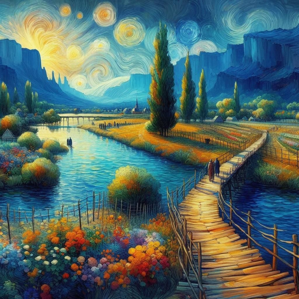 Elegant Landscape with Impasto and Volumetric Lighting