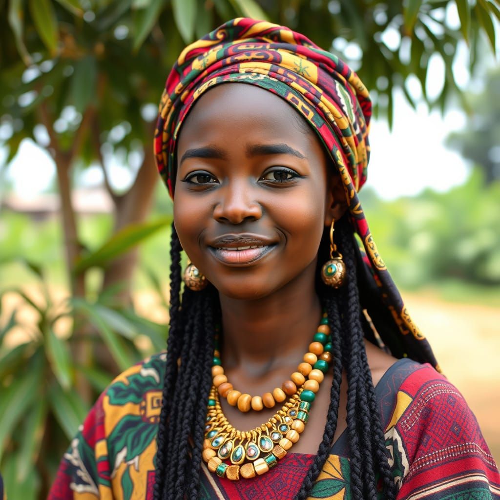 Nigerian Girl in Native Dress and Surroundings