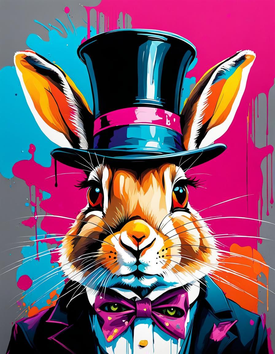Hare Magician Portrait in Graffiti Street Art Style